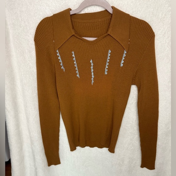 Sweaters - Vintage Western Brown Ribbed Sweater